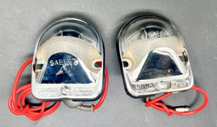 Lucas L707 Lamp Pair, Jaguar E-type Series I, NOS "Lucas directional lights" "Lucas indicator lights" "Lucas turn signal lights" Lucas directional lamps" "Lucas indicator lamps" "Lucas turn signals"
