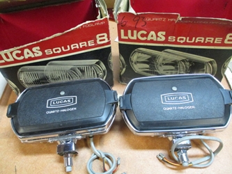 Lucas LR8 Square 8 Foglamp Pair, MG Midget, MGB; Rolls-Royce; Shelby Mustang; Triumph TR6, NOS  fog lamp, foglight, fog light